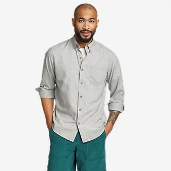 NWT Eddie Bauer Men's Long Sleeve Classic Fit Heather Gray Button Down - Picture 2 of 6